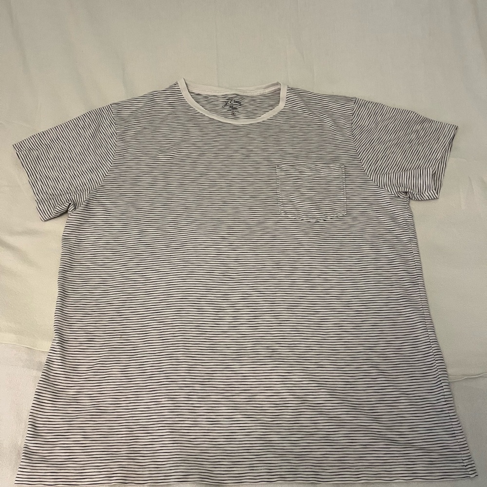 J Crew Men's Striped Gray T-Shirt Short Sleeve Chest Pocket Size XL